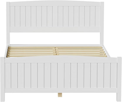 Oikiture Double Bed Frame with Headboards and Footboards Pine Wood Bed Frame Platform Bed, White