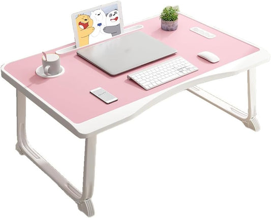 Laptop Desk Table Foldable Computer Desk Portable Bed Tray Lap Desk with Cup Holder for Eating Reading Working Camping (Pink)