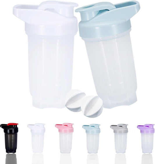 GAISHION Shaker Bottle Protein Shakes Cup and 10-Ounce/300ML Shaker-Bottle with Whisk Balls, Protein Shakers Bottles Set, Non-BPA plastic (White+Blue(2PCS))