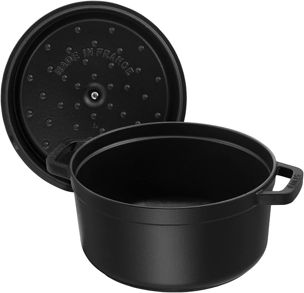 STAUB La Cocotte 7-Quart Cast Iron Round Cocotte, 6.75 L, Made in France, Black