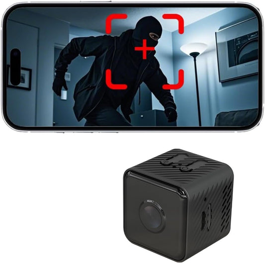 Amhillras Mini WiFi Security Camera, 1080P, 90Â° Wide Angle, Night Vision, Magnetic Mount, Black