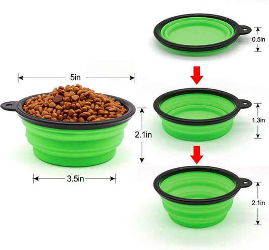 Dog Bowl Pet Collapsible Bowls, 2 Pack for Cats Dogs, Portable Pet Feeding Watering Dish for Walking Parking Traveling with 2 Carabiners (Blue+Green, Large)