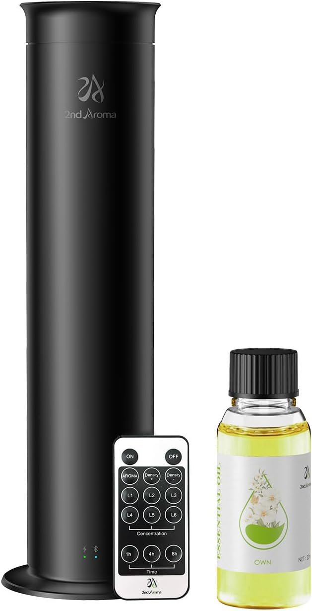 2ndAroma Diffuser with Essential Oils, Aluminum Air Diffusers for Home with Remote Control, 100ml Capacity 2100 Sq Ft Coverage Smart Home Fragrance Diffuser for Large Space Bathroom Office Hotel