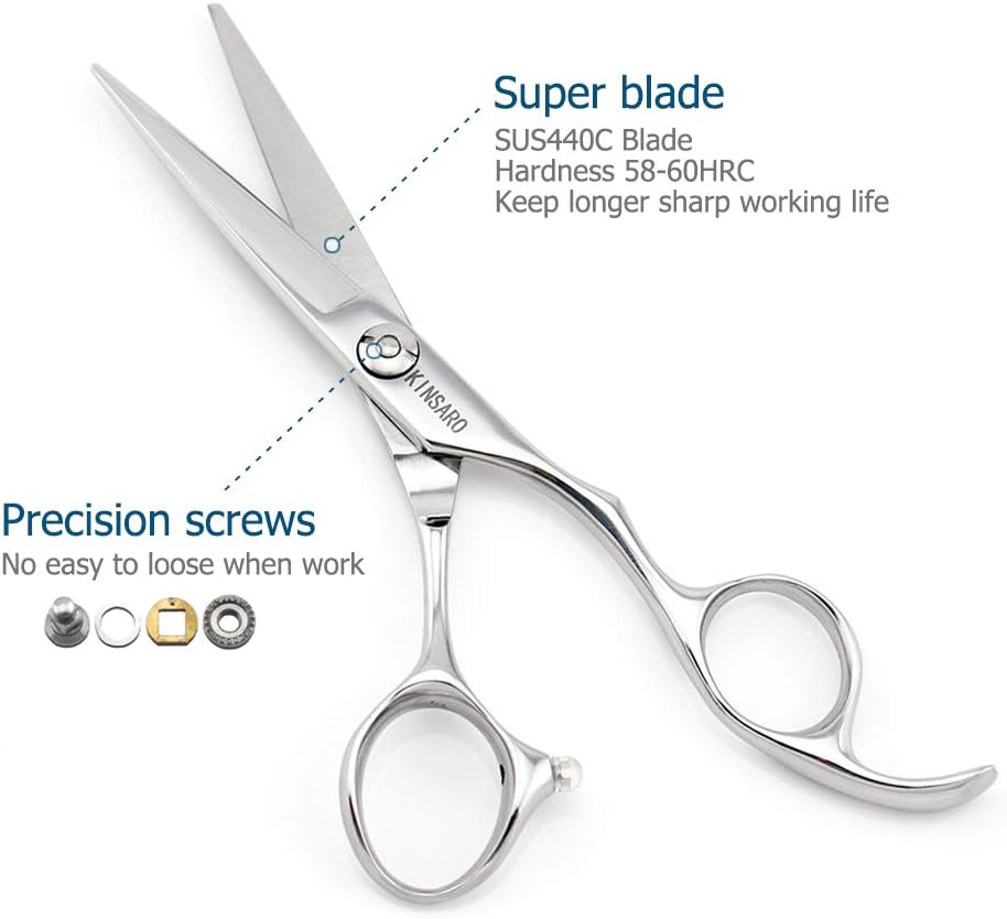 5.5" Barber Scissors Hair Scissors Professional Hair Shears Cutting Shears 440C Hair Cutting Scissors Barber Shears Haircut Scissors Silvery Convex Blades Kinsaro