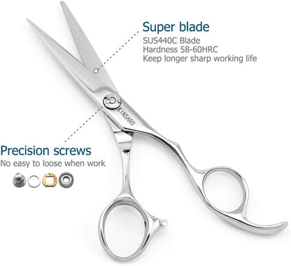 5.5" Barber Scissors Hair Scissors Professional Hair Shears Cutting Shears 440C Hair Cutting Scissors Barber Shears Haircut Scissors Silvery Convex Blades Kinsaro