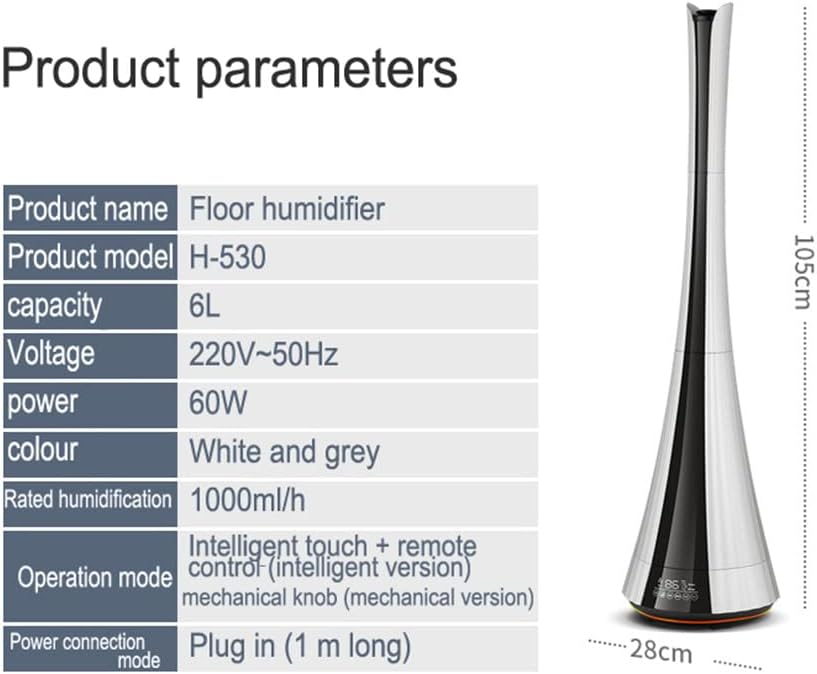 6L Floor-Standing Air Humidifier Household Mute Remote Control Bedroom Office High Capacity Aromatherapy Dual-core for Bedroom, Study, Office, Living Room, Bathroom, Yoga, SPA
