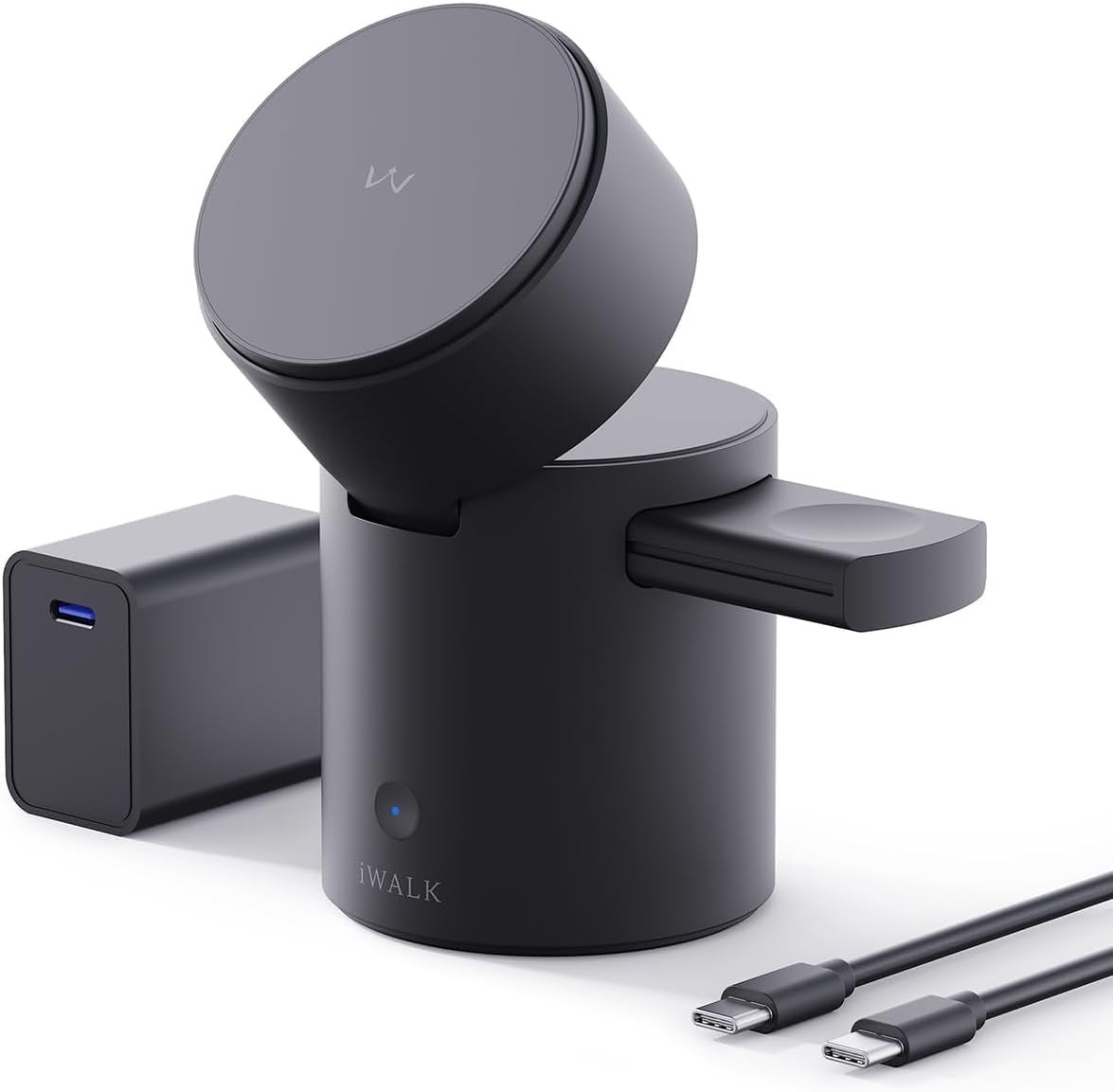 iWALK 3 in 1 Wireless Charging Station with Auto Rotation, Magnetic Wireless Charger Station for Apple Devices, 15W Fast Wireless Charger Station for iPhone 16 15 14 13, Apple Watch, Airpods (Black)