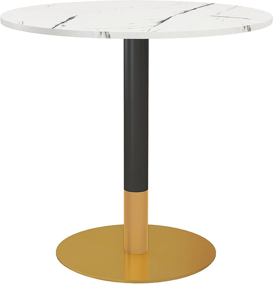 HOMCOM Round Dining Table for 4, Modern Kitchen Table with Faux Marble Top and Steel Base for Living Room, Dining Room, White