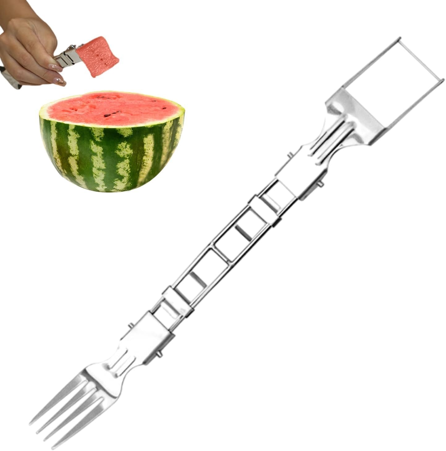 SHZONS Watermelon Fork,Watermelon Slicer Cutter Tool - Lightweight Stainless Steel 2-in-1 Splitters Easy-to-Use Rust-Proof for Cantaloupe Salad Meal Prep Kitchen Picnic Snacks