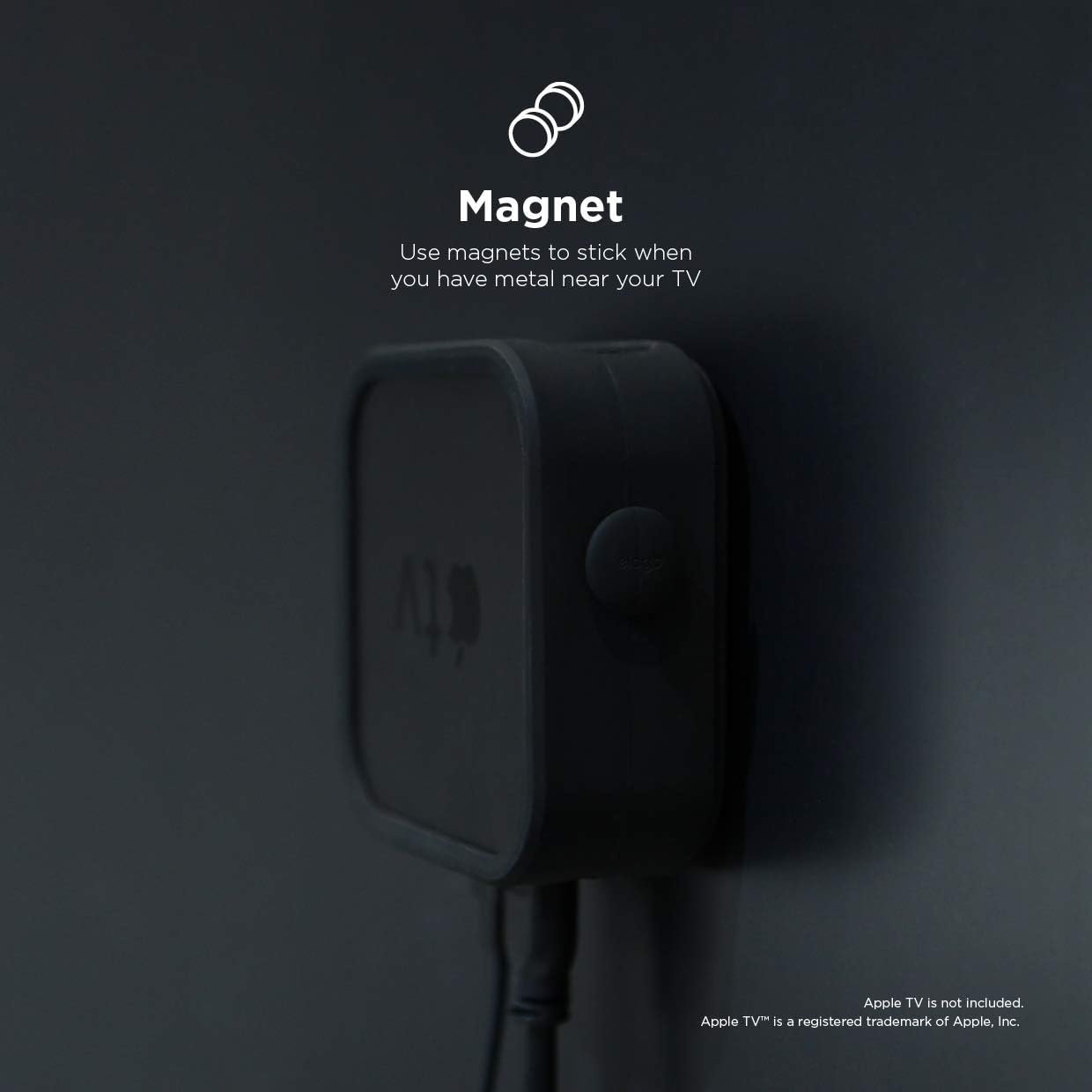 elago Apple TV Mount - Easy Installation : Magnet/Screw/Strap, Premium Silicone - Compatible with Apple TV 4K (2021) / HD and All Models [Not Compatible with Apple TV (2022)]