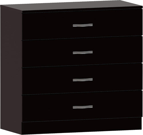 Home Discount Black Chest of Drawers, 4 Drawers with Metal Handles and Runners, Unique System with Guides, Riano Bedroom Furniture