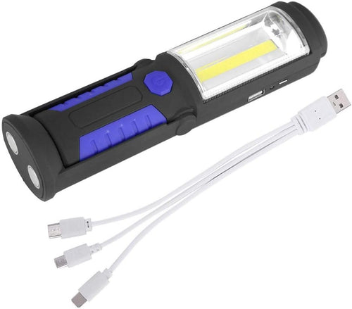 COB Work Flashlight, Rechargeable Handheld Flashlight, Super Bright LED Tactical Flashlight with Magnetic Base, Emergency Flashlight, Portable Flashlight for Camping Hiking (Blue)