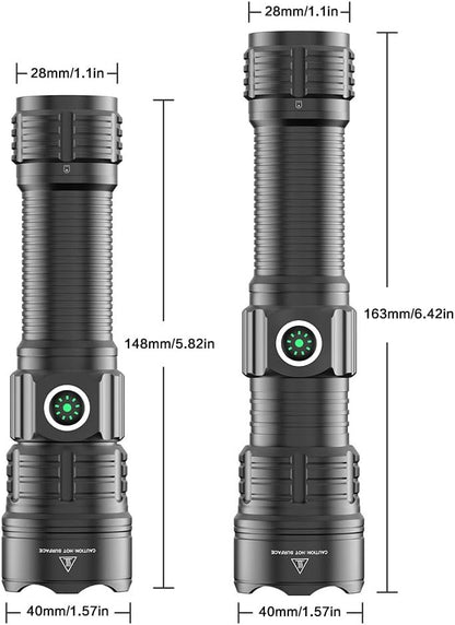haixnfire Outdoor Camping Tactical Flashlight Type-C USB Rechargeable 6000 lumens 3 Light Mode Telescopic Zoom LED Guide Light Pressure Switch Picatinny Rial Flashlight