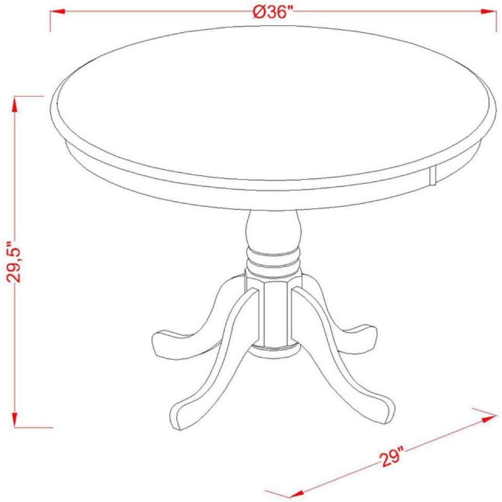 East West Furniture ANT-OLW-TP Antique Kitchen Dining Table - a Round Wooden Table Top with Pedestal Base, 36x36 Inch, Oak & Linen White