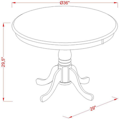 East West Furniture ANT-OLW-TP Antique Kitchen Dining Table - a Round Wooden Table Top with Pedestal Base, 36x36 Inch, Oak & Linen White