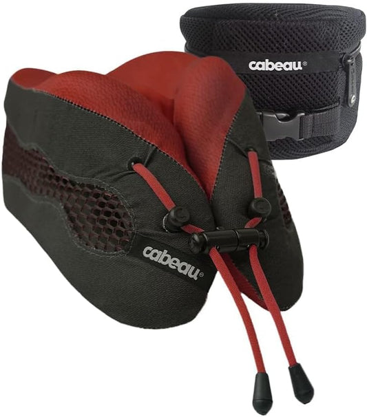 Cabeau Evolution Cool Travel Neck Pillow Cooling Airflow Vents, Memory Foam Neck Support, and Adjustable Clasp - Comfort On-The-Go with Carrying Case - Airplane, Train, Car, and Gaming (Red)