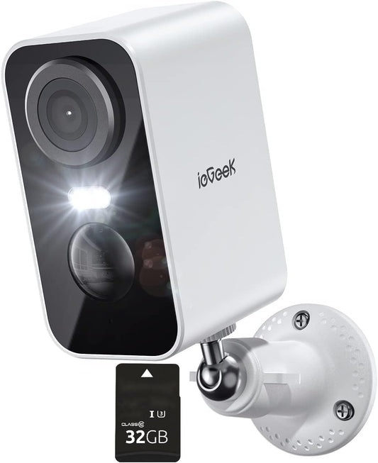 ieGeek Security Cameras Wireless Outdoor with 32GB Card, Smart 2K Battery Powered WiFi Camera System for Home Surveillance, Indoor Video Cam with Color Night Vision, 2 Way Audio, Motion Sensor