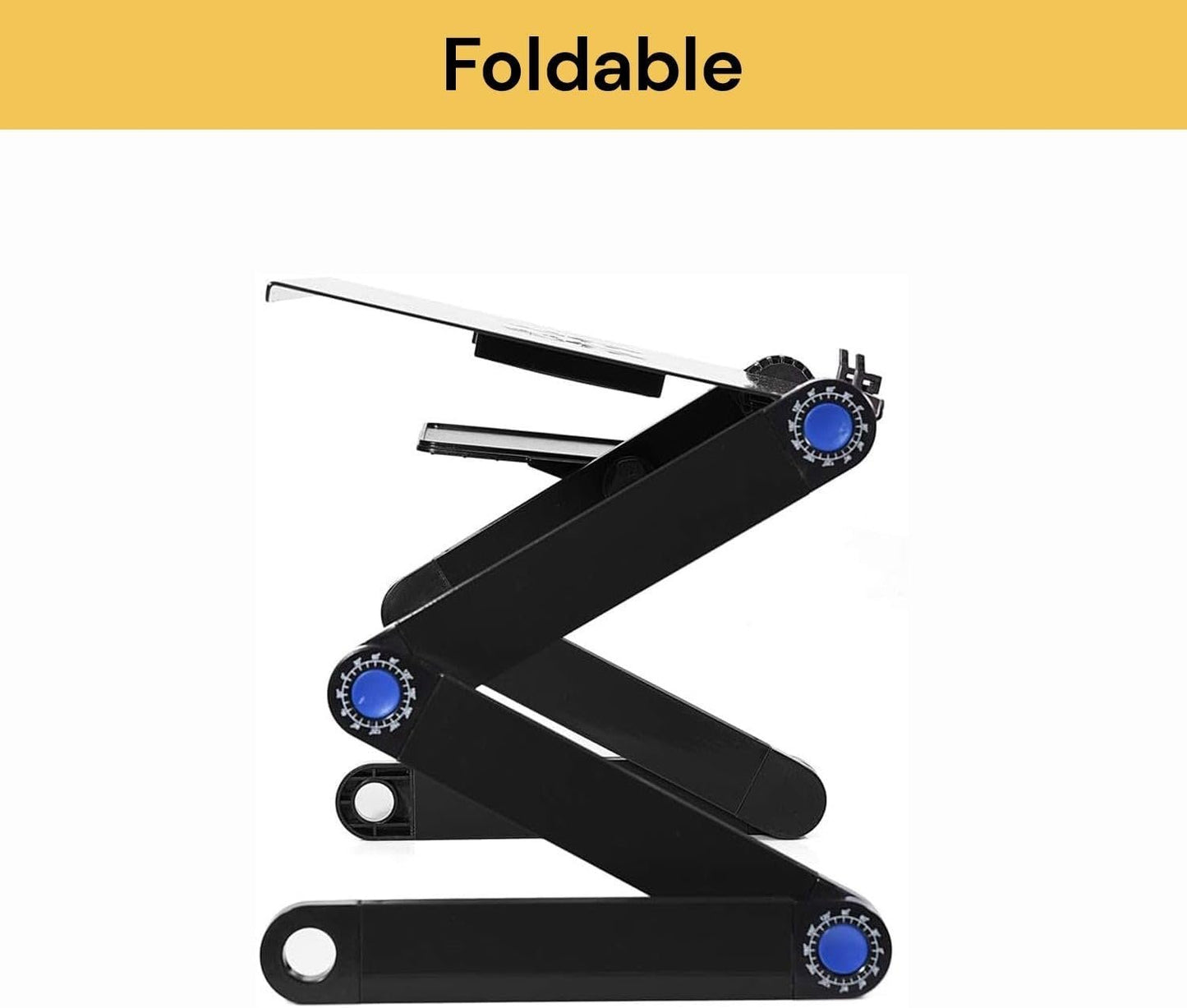 EZONEDEAL Desk Stand Table with Cooling Fan, Foldable Adjustable Aluminum Portable Laptop Stand Work Study Tv Bed Lap Tray Flexible Portable Reading Holder with CPU Fans Side-Mount Mouse Pad (Black)