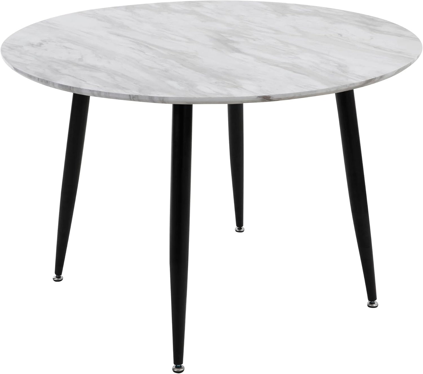 Round Dining Table MDF Marbling White,Marble-Effect Surface Tabletop,Sturdy Table Legs with Non Slip Foot Design for Dining Room