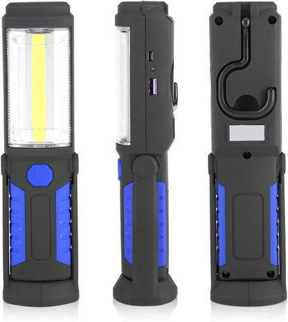 COB Work Flashlight, Rechargeable Handheld Flashlight, Super Bright LED Tactical Flashlight with Magnetic Base, Emergency Flashlight, Portable Flashlight for Camping Hiking (Blue)