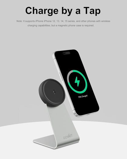 GOWATT Magnetic Charger Stand 15W Fast Charging, Compatible With Apple, Wireless Charger for iPhone 16 15 14 13 12 Series and Airpods