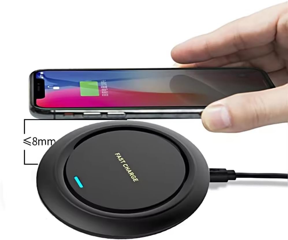 D10 Fast Wireless Charger Slim Charging Pad Dock - Compatible with Samsung, iPhone, Pixel, Android Smart Phone (Black) - Qi Enabled Devices - USB Connectivity - Minimalist Style