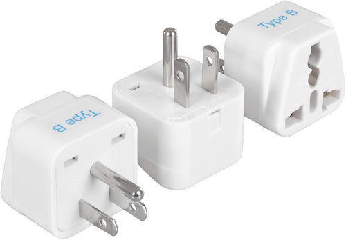 Ceptics European/India to US plug adapter - Flat outlet UK to US, Europe Round Australian to USA 3 Prong - 220 to 110 Travel Adaptor, European to American (Type B) - 3 Pack (GP-5-3PK)