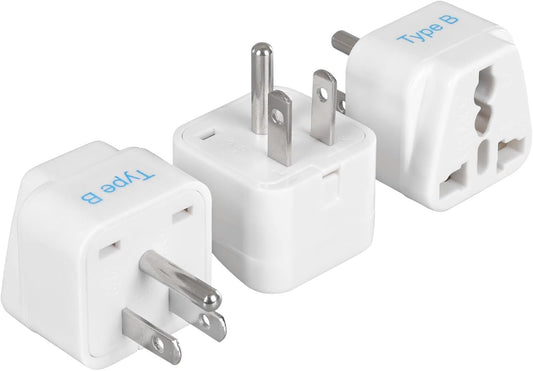 Ceptics European/India to US plug adapter - Flat outlet UK to US, Europe Round Australian to USA 3 Prong - 220 to 110 Travel Adaptor, European to American (Type B) - 3 Pack (GP-5-3PK)
