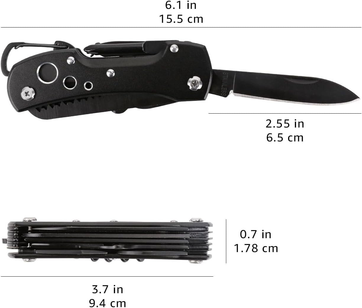 Amazon Basics 15-in-1 Stainless Steel Multitool Pocket Knife with Sheath