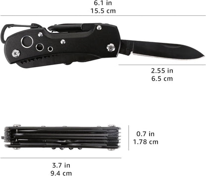 Amazon Basics 15-in-1 Stainless Steel Multitool Pocket Knife with Sheath