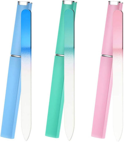3 Pack Crystal Glass Nail File, Professional Fingernail Files with Case Etched Nail Care Crystals Glass,Unique Gifts For Women Adults