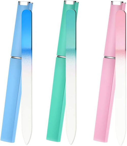 3 Pack Crystal Glass Nail File, Professional Fingernail Files with Case Etched Nail Care Crystals Glass,Unique Gifts For Women Adults
