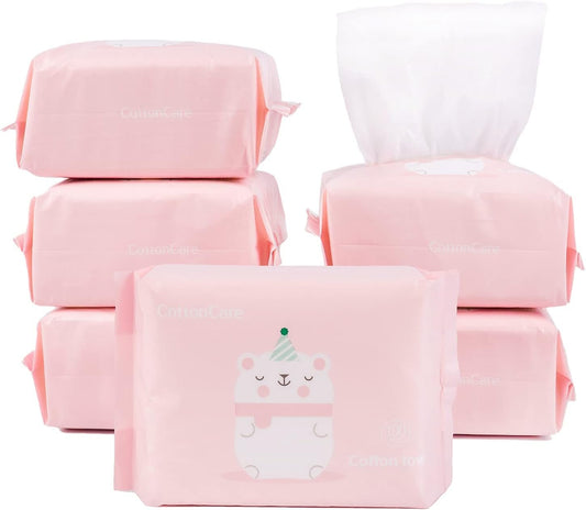 COTTONCARE Baby Dry Wipe,100% Cotton,dry wipe cotton tissues,baby sensitive skin,taking care of baby skin,6-Pack (600 Count)