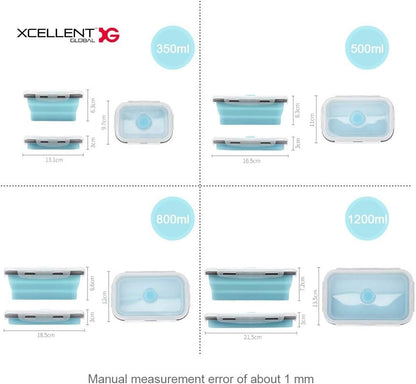 Xcellent Global Collapsible Silicone Food Storage Containers 4 Pack Lunch Bento Box BPA Free for Outdoor Camping, Hiking, Picnic CP012