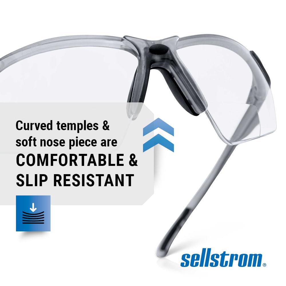 Sellstrom XM340RX Safety Glasses with Readers - Wraparound Bifocal Eyeglasses for Men/Women - ANSI Z87.1 - 1.5X Magnification