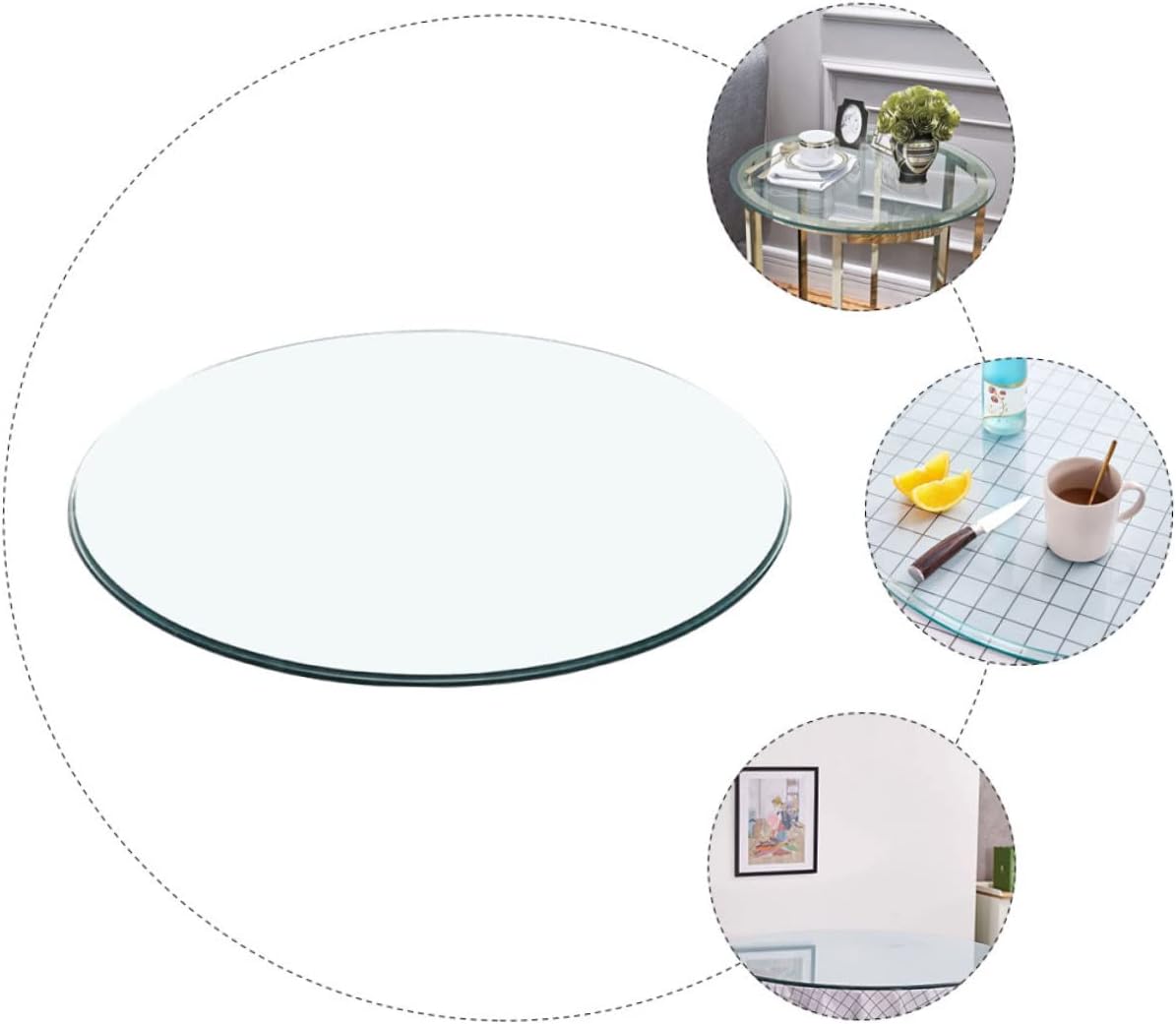 ANDRESLAD Round Glass Table Top Thickened Tempered Glass 38cm Diameter Shatterproof Easy to Clean Dining Table Top