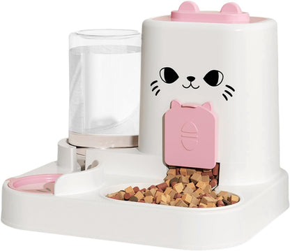 Cat Food Feeder, Water Dispenser, Adorable Compact Automatic Pet Feeding Bowls, Leakproof Dry Food Feeders Container for Continuous Hydration and Nutrition, Indoor Cats