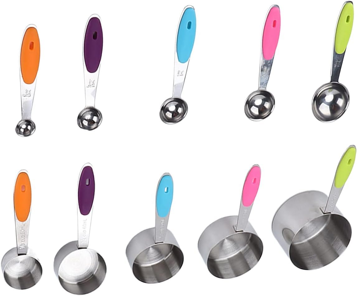 Gadget da cucina 10 pz/set cucchiaio in acciaio inox utensili da cucina con manico in silicone fibbia rimovibile