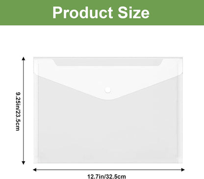 Plastic File Folder, A4 Size Plastic File Folder, 12 Pcs Clear Document Folders, Filing Envelopes for School, Home, Work, Office Organization