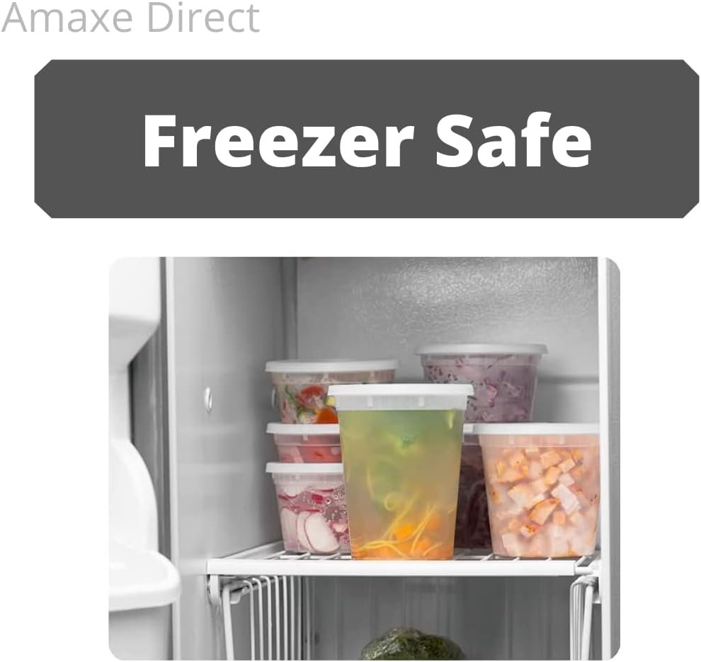 Amaxe Direct [32 oz - 24 Sets] 950ML Plastic Deli Food Storage Containers with Airtight Lids - Microwavable,Freezer & Dishwasher Safe