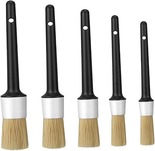 CAASFOOY 5 Car Detailing Brushes,Different Sizes Premium Natural Boar Hair Mixed Fiber Plastic Handle Automotive Detail Brushes for Cleaning Wheels for Cleaning Wheels