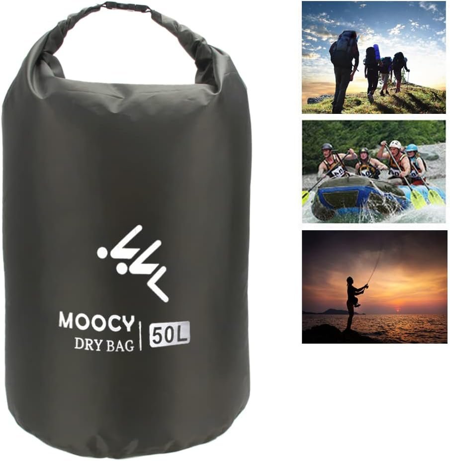 MOPHOEXII Waterproof Dry Bag,1pk or 3pk Lightweight Waterproof Storage Dry Sacks,5L, 20L and 50L Sizes Waterproof Pack Liner for Outdoor Camping Boating Hiking Rafting(Dark Green, 3 Pk - 5L, 20L,50L)