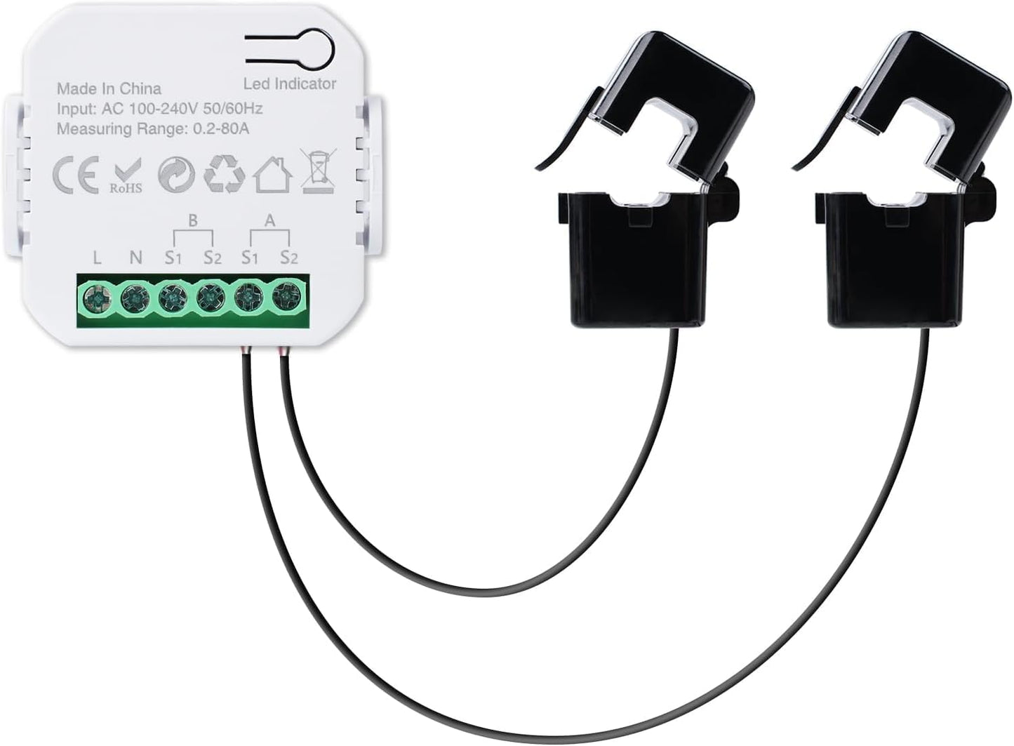 Wi-Fi Smart Meter: Single & Dual Channel Smart Home Current Monitor, with 2 Terminals 80A, Calibration Function, Tuya Smart Life App Remote Control, Monitoring