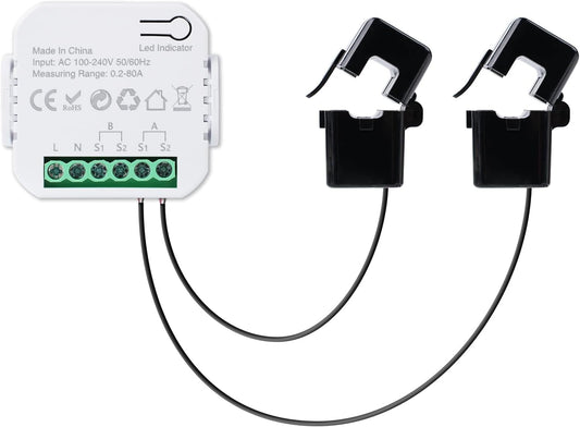 Wi-Fi Smart Meter: Single & Dual Channel Smart Home Current Monitor, with 2 Terminals 80A, Calibration Function, Tuya Smart Life App Remote Control, Monitoring