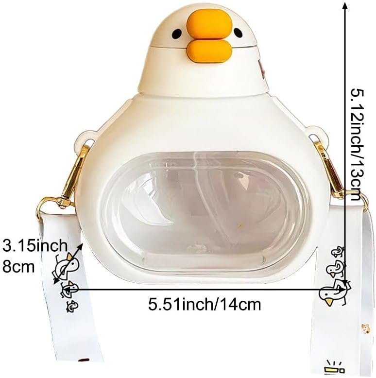 Cute Water Bottle for Kids, Kawaii Water Cup Funny Duck Water Bottles with Strap, Leak-Proof Drinking Cup for School Sport Travel