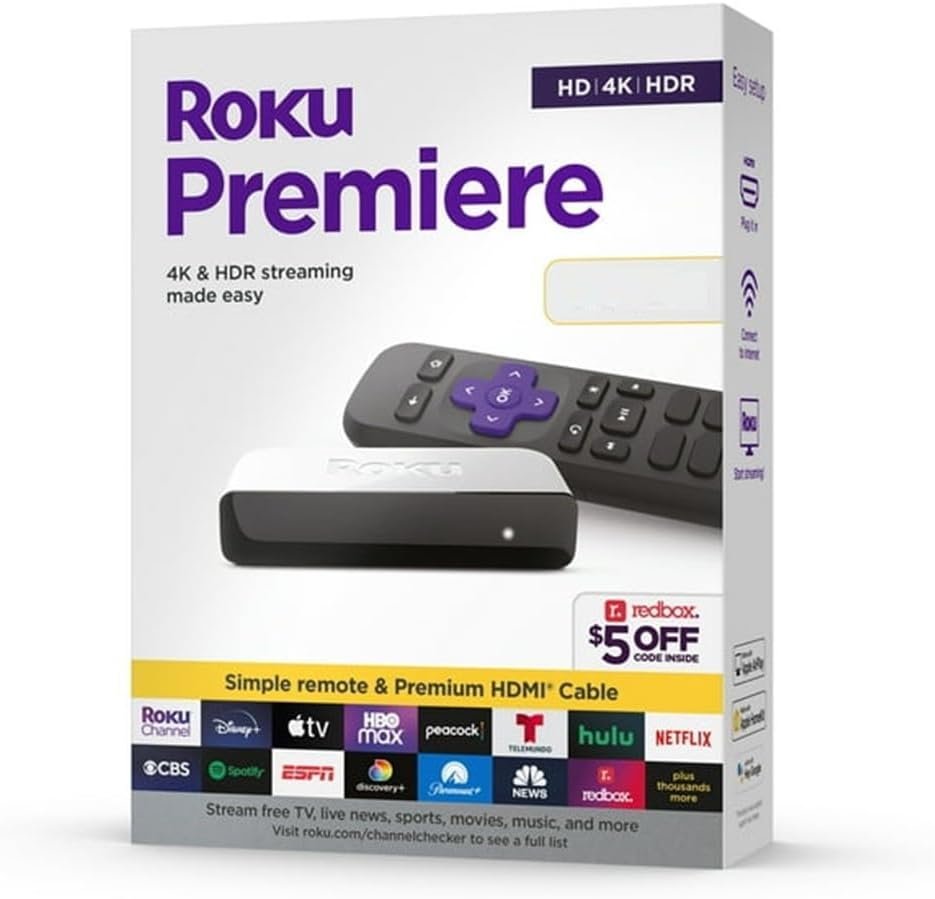 Roku Premiere Streaming Media Player HD/4K/HDR Simple Remote and Premium HDMI Cable & Bundled with Swanky Cables 6FT HDMI Cable (3920R)