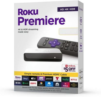 Roku Premiere Streaming Media Player HD/4K/HDR Simple Remote and Premium HDMI Cable & Bundled with Swanky Cables 6FT HDMI Cable (3920R)