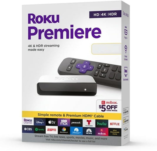 Roku Premiere Streaming Media Player HD/4K/HDR Simple Remote and Premium HDMI Cable & Bundled with Swanky Cables 6FT HDMI Cable (3920R)