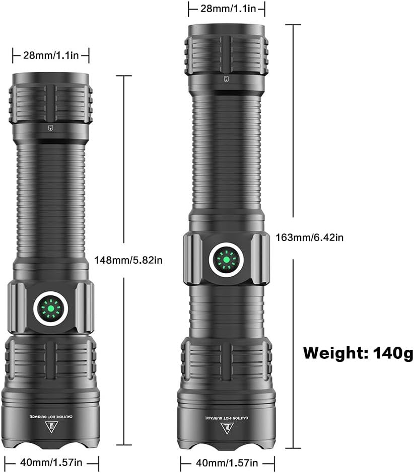 haixnfire Tactical Flashlight Type-C USB Rechargeable 6000 lumens Zoomable LED Waterproof flashlights with Pressure Switch Picatinny Rial Light