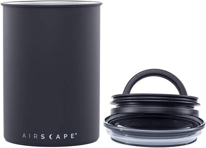 Airscape Stainless Steel Coffee Canister | Food Storage Container | Patented Airtight Lid | Push Out Excess Air Preserve Food Freshness (Matte Black, Medium)